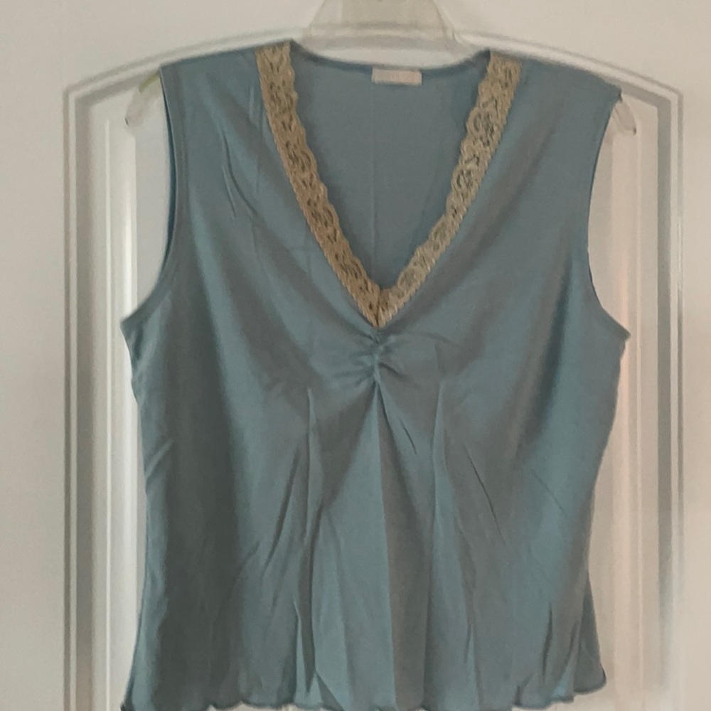 IVORY Baby Blue with Lace at Neckline XL Top